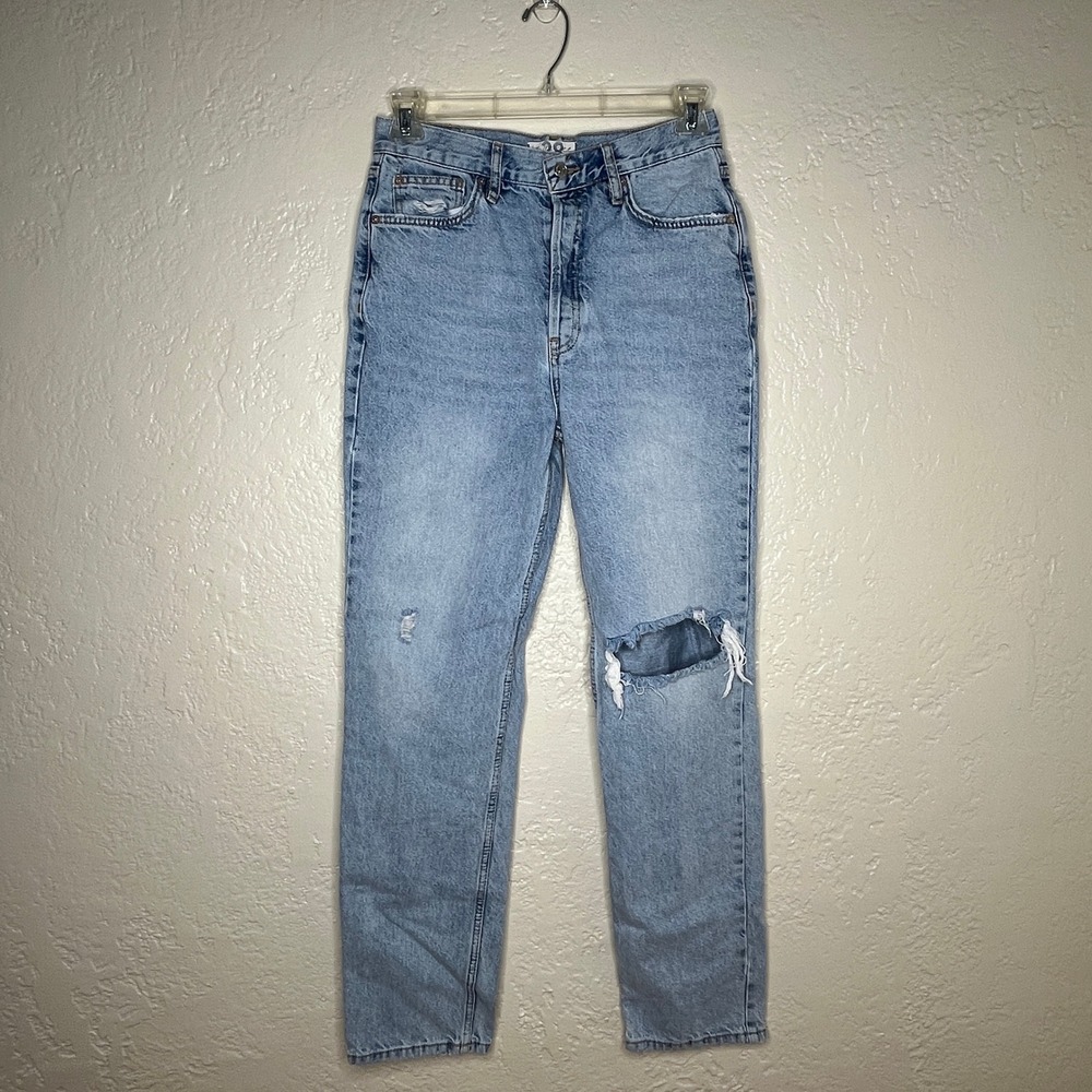 Free People We The Free Lasso Jeans Light Wash Distressed Straight‎ Leg Size 28